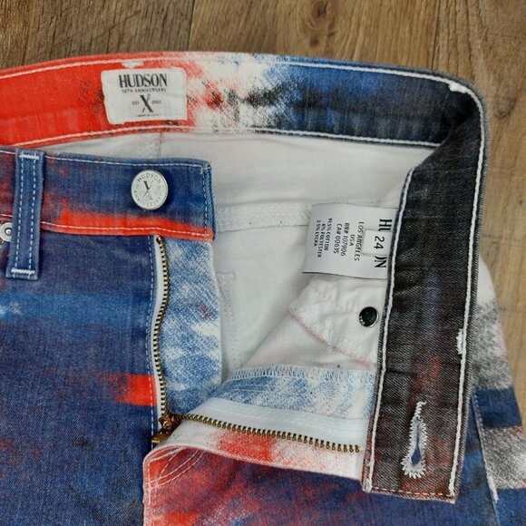 HUDSON Junior Women 24 “Nico” Mid-Rise Super Skinny Jegging Jeans Red White Blue - Picture 7 of 16